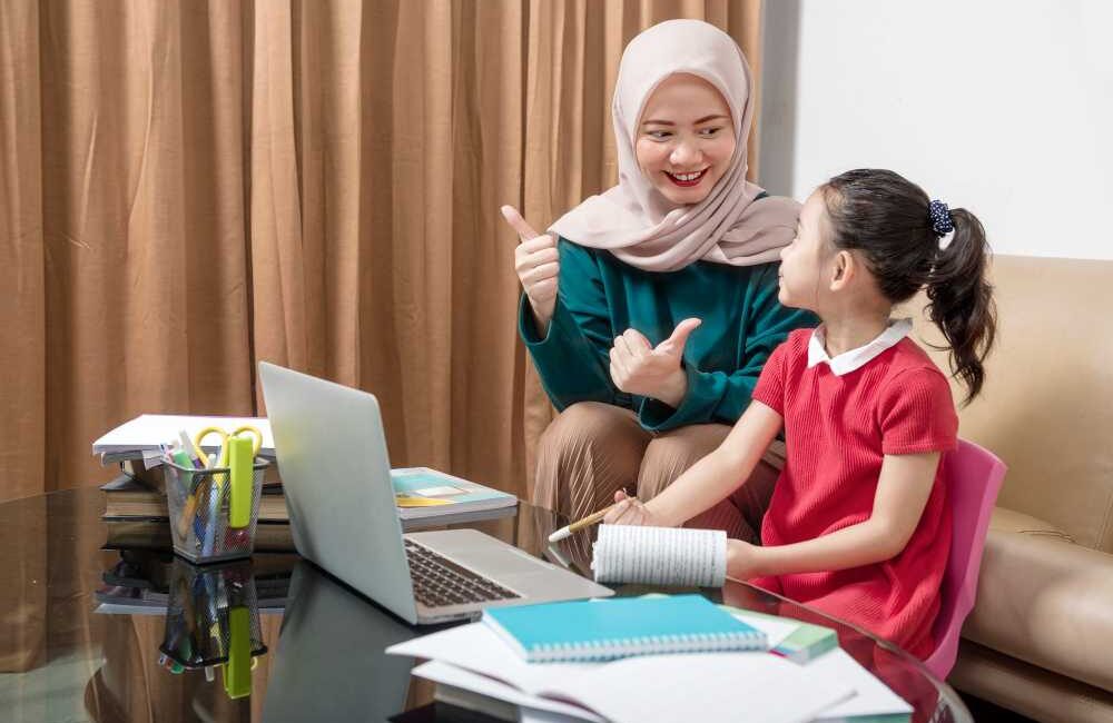 A young child learning from a tutor